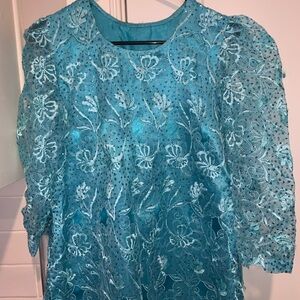 Elegant Turquoise Floral Lace Pakistani/ Indian 
3 Pc.Dress Small (measurements)